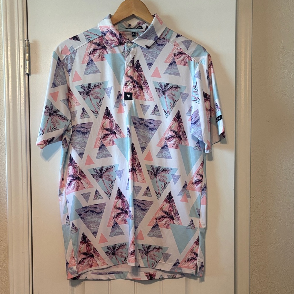 Bad Birdie Tropical Triangle Polo - White/Pastel Pink/Light Blue